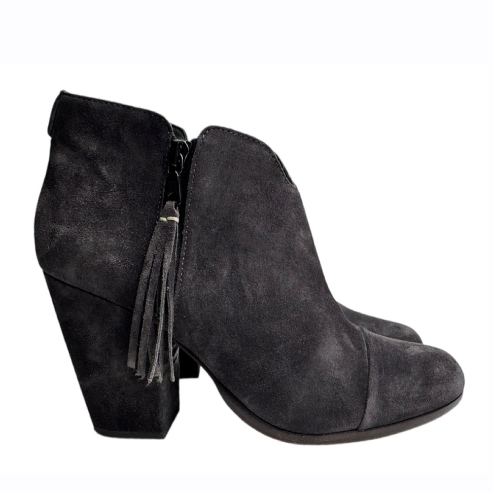 rag & bone Margot Cap‎ Toe Fringe Gray Suede Ankle Boots Size 38.5